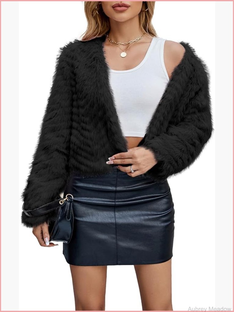 Faux Fur Cropped Coat Fuzzy Winter Jacket Open Front Cardigan Fluffy Outwear